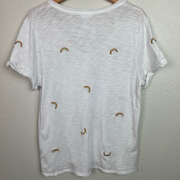Anthropologie T.La The Lars Classic V-Neck Tee Medium White Rainbow Embroidery - Picture 7 of 7